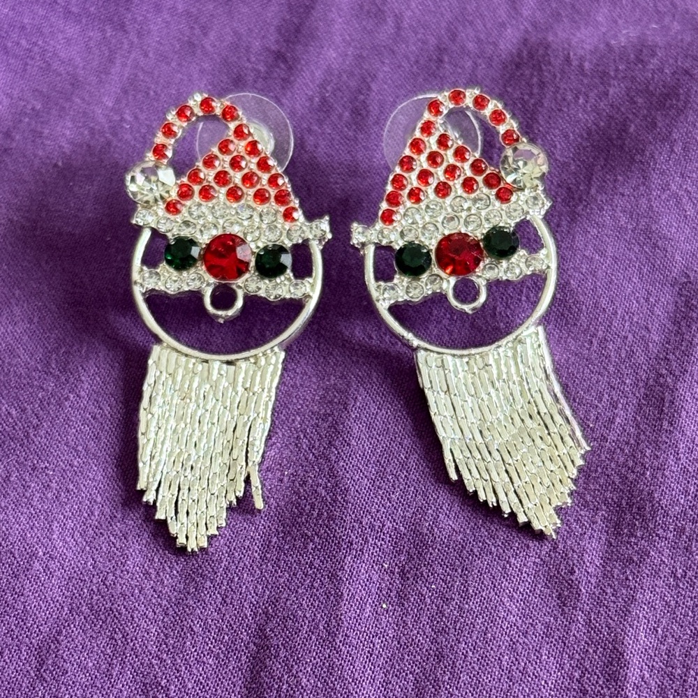 Festive Santa Earrings with Red and Silver Accents